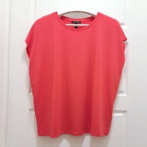 Eileen Fisher Fine Jersey Shirred Back Square Top Watermelon Size L